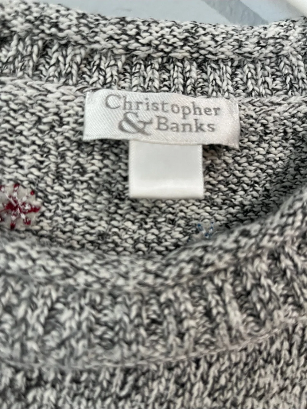Christopher & Banks Grey Marled Crewneck Sweater with Embroidered Penguins